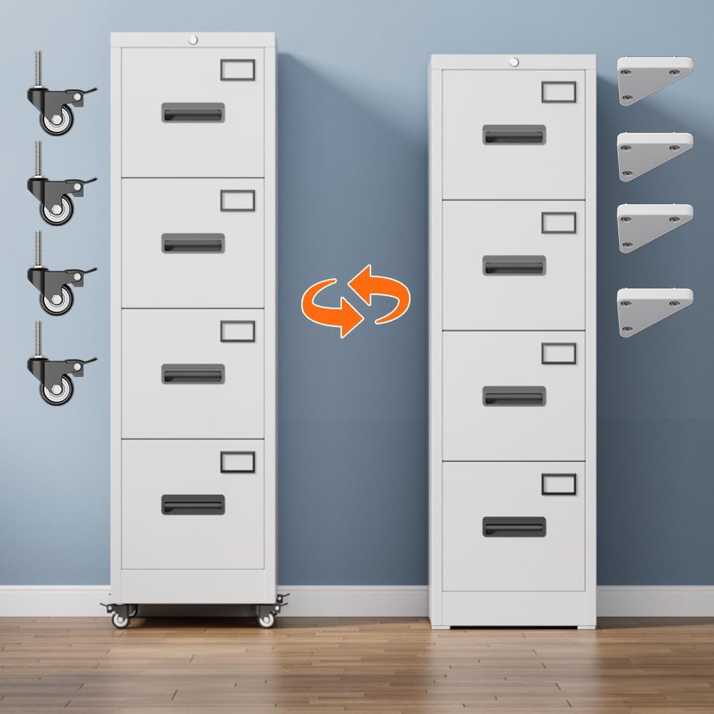 METAN 4 Drawer Vertical File Cabinet On Wheels, Lockable Office Files Storage Cabinet With Handle And Name Card - view 6