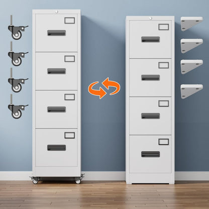 METAN 4 Drawer Vertical File Cabinet On Wheels, Lockable Office Files Storage Cabinet With Handle And Name Card - view 6
