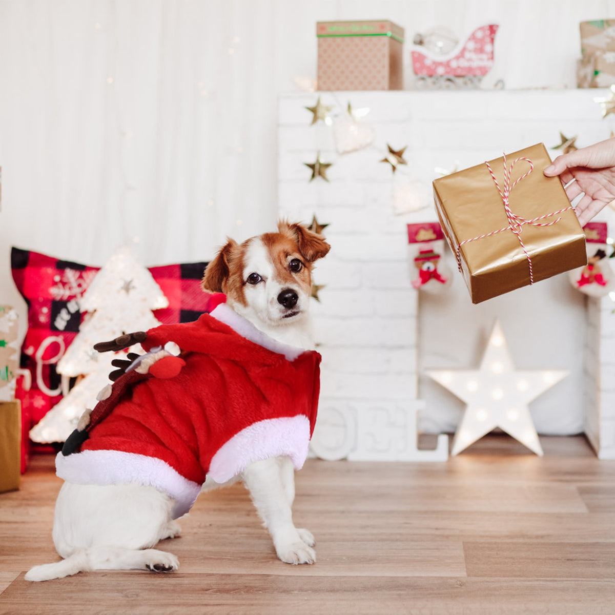 1Pc Pet Christmas Clothes Santa Claus Reindeer Antlers Costume Winter Outfit New Year Coat For Small Medium Dogs Cats - view 8