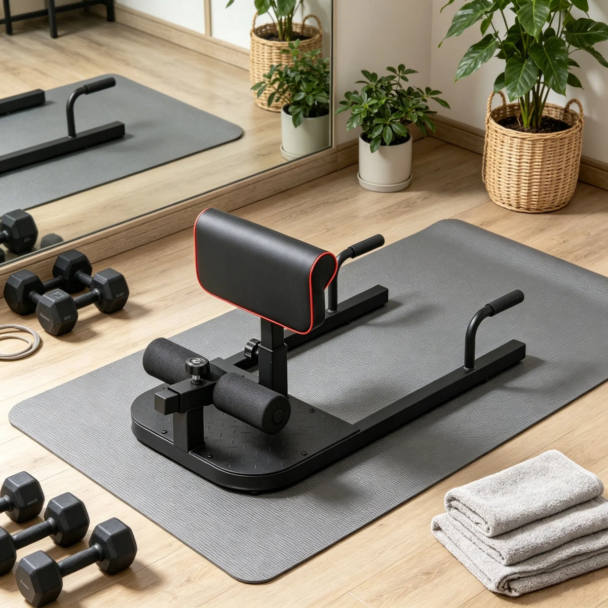 Black 3-in-1 Padded Push Up Sit Up Squat Machine: All-in-One Home Gym Fitness Equipment for Core & Lower Body Workout - view 4