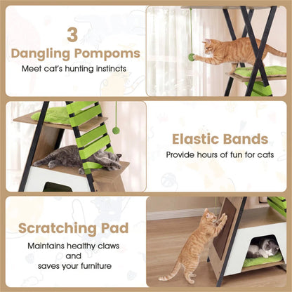 73" Multi-Level Cat Tree with Condo & Perch, Multi-Cat Climbing Tower with Scratching Pad & Interactive Toys - view 9