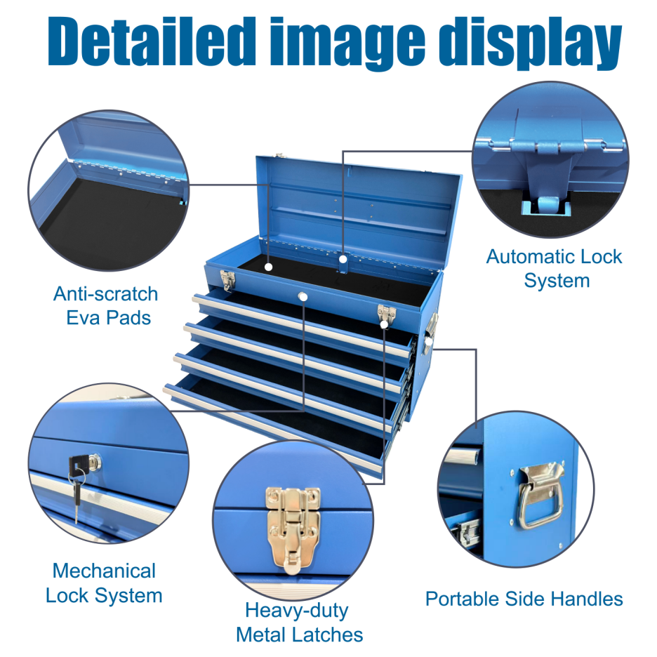 Heavy Duty Metal Tool Box, 21-inch, Portable Metal Tool Box With 4 Drawers, Small Tool Chest With EVA Liners - view 7