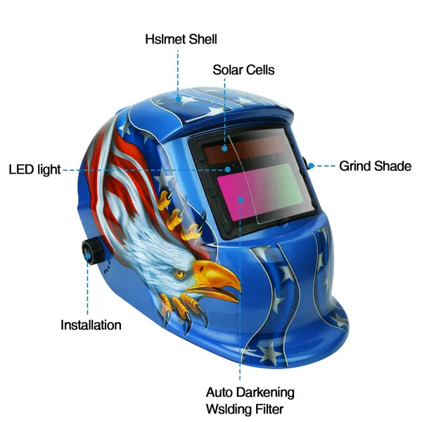 Welding Helmet Solar Powered Auto Darkening Hood With Adjustable Wide Shade Range 9-13 - view 4