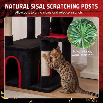 Gothic 5-Level Cat Tree 63" Tall with Sisal Scratching Posts Black Red Cat Tower - view 9