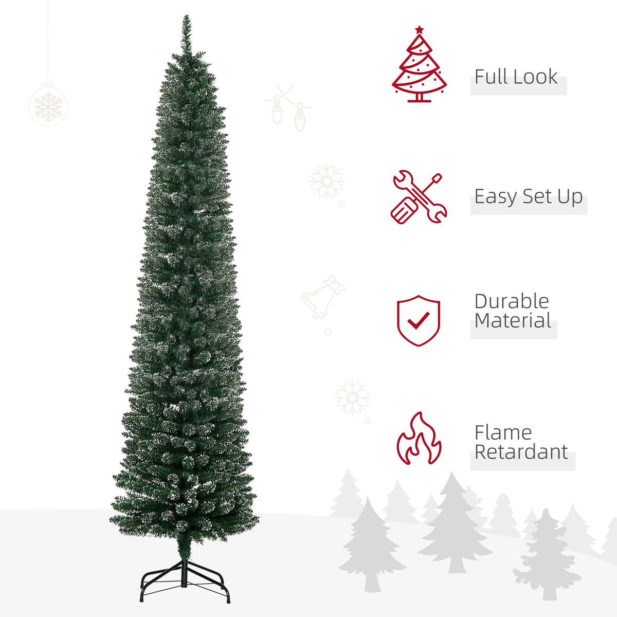 7.5FT Artificial Snow Dipped Christmas Tree Xmas Pencil Tree Holiday Home Indoor Decoration With Foldable Black Stand - view 3