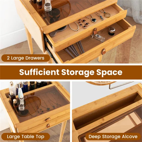 Bamboo Vanity with Mirror and 2 Storage Drawers - view 2