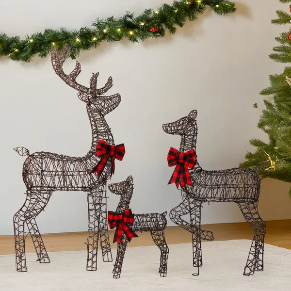 3-Piece Lighted Christmas Reindeer Family Set Outdoor Decorations, Weather Proof Rattan Deer Family Set Of 3 Christmas - view 10