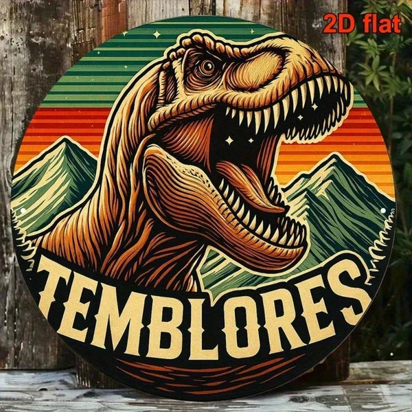 2D Retro Metal Tin Sign, Colorful T-Rex Dinosaur Round Aluminum Sign, Vintage Home Decor For Living Room - view 3
