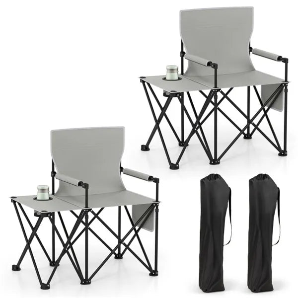 Oversized Foldable Camping Chair With Side Table & Cup Holder, 330 LBS Capacity For Outdoor Use-Gray - view 5