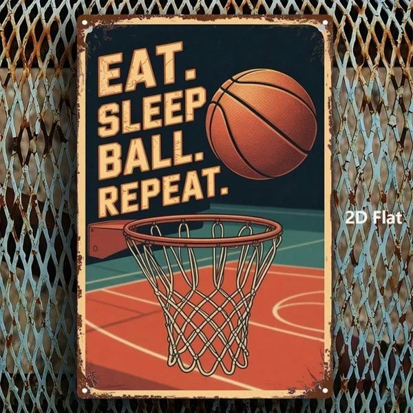 1pc 2D Flat Metal Sign Basketball Sports Theme Wall Art, Minimalist Iron Sign For Man Cave Home Office Bathroom Bedroom - view 4