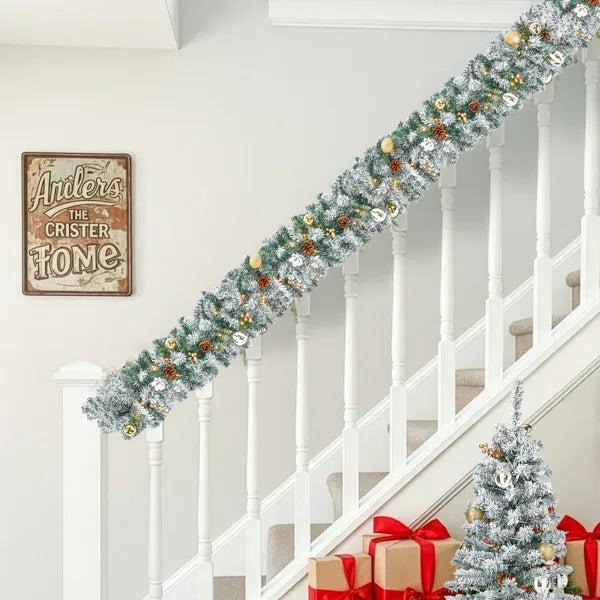 Pre-lit Holiday Christmas 4-Piece Set, Christmas Garland, Wreath And Set Of 2 Entrance Trees With Warm White LED Lights - view 4