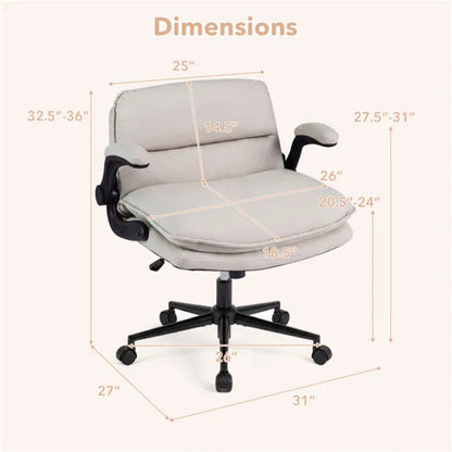Criss Cross Chair With Flip-Up Arms, Faux Leather Cross Legged Office Chair With Adjustable Height & Rocking Function - view 2
