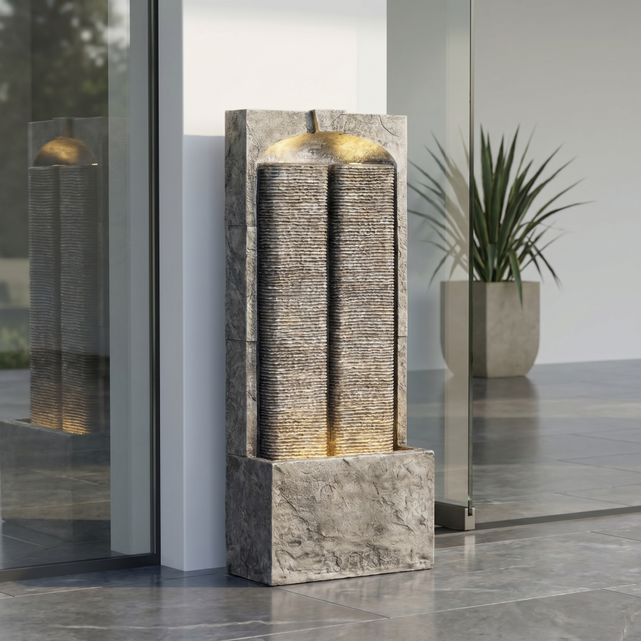 Outdoor Water Fountain Cascading LED Lights 39inch H, Resin Fiberglass With Quiet Pump - view 2