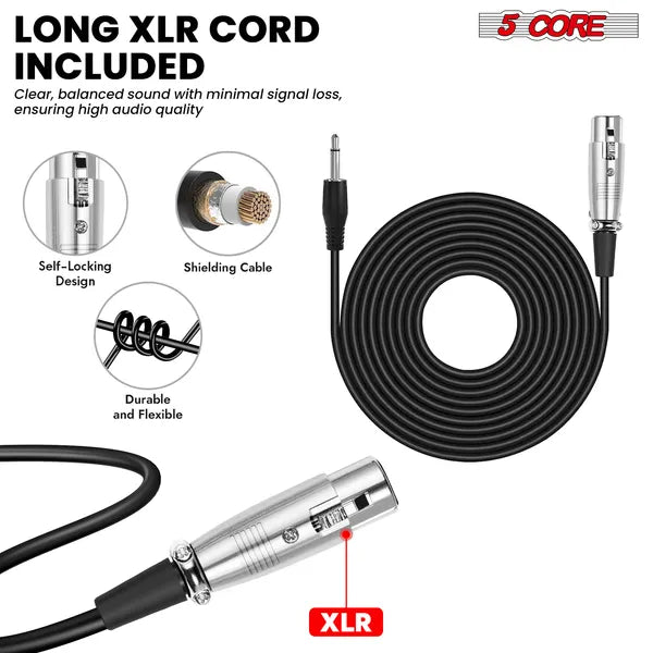 5 CORE XLR Dynamic Metal Mic Audio, Ideal For Singing, Captures Source Sound, Sturdy & Durable, Includes XLR Cable - view 3