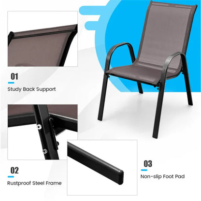 Brown 2 Pack Stackable Patio Dining Chairs, Ergonomic Steel Frame Breathable Fabric Outdoor Chairs 330 LBS Capacity - view 3