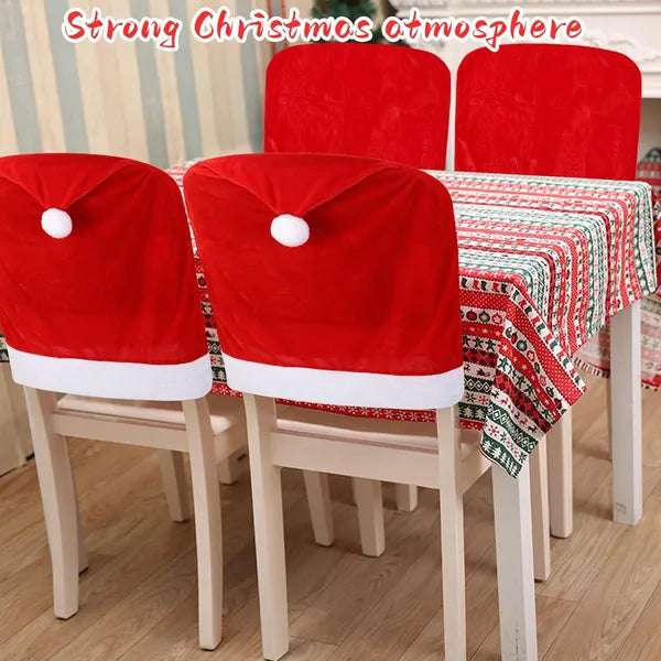 Christmas Chair Covers,Red And White Santa Claus Hat Chair Back Cover Christmas Chair Slipcovers For Xmas Kitchen