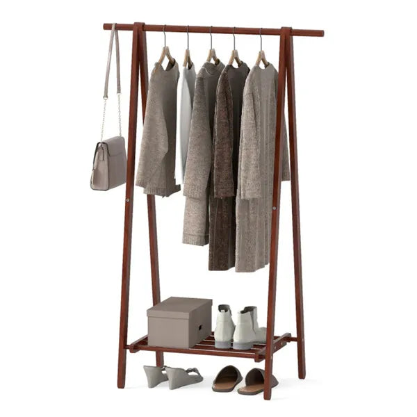 Solid Rubber Wood Folding Coat Rack, A-Frame Standing Clothes Rack With Bottom Storage Shelf - view 4