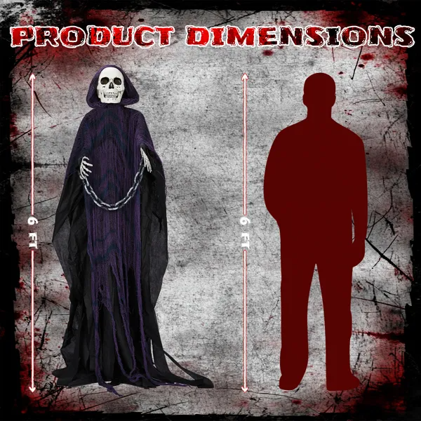 6ft Halloween Decorations Outdoor Life Size Animatronics Grim Reaper With Chain - view 3