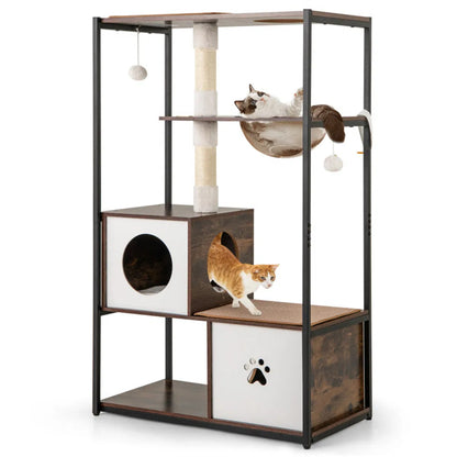 Stylish Wood-Metal Cat Tree - 33 lbs Per Layer Capacity, 2 Private Condos + 2 Relaxation Platforms - view 9