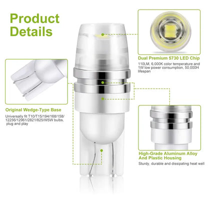 10PCS T10 LED Bulbs 194 LED Lights 12V 1W 5730 Xenon White Wedge Base LED Replacement Bulbs For License Plate Parking - view 3