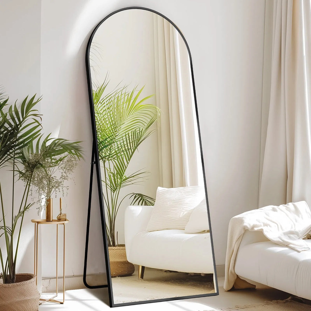 71 Inchx26 Inch Arched Full Length Mirror, Aluminum Alloy Frame Ensures Stability, Standing Design For Bedroom, Black - view 3