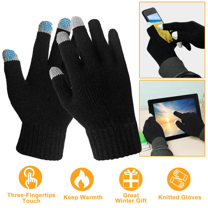 Unisex Touch Screen Gloves Full Finger Winter Warm Knitted Gloves For Warmth Running Cycling Camping Hiking
