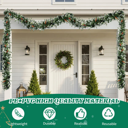 2 Pack 9FT Pre-lit Snow Flocked Christmas Garland, Lighted Artificial Xmas Garland With 200 Warm Lights And 440 Tips - view 5