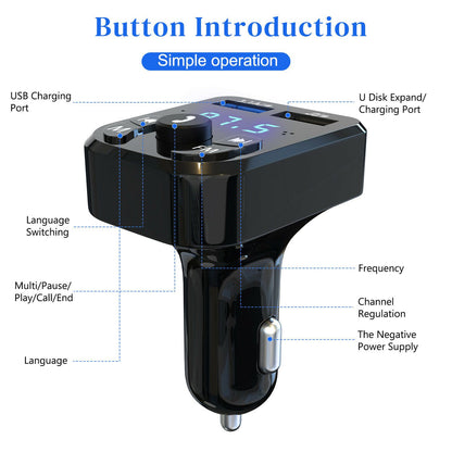 Wireless Car Bluetooth FM Transmitter MP3 Audio USB Charger Adapter Handsfree - view 5