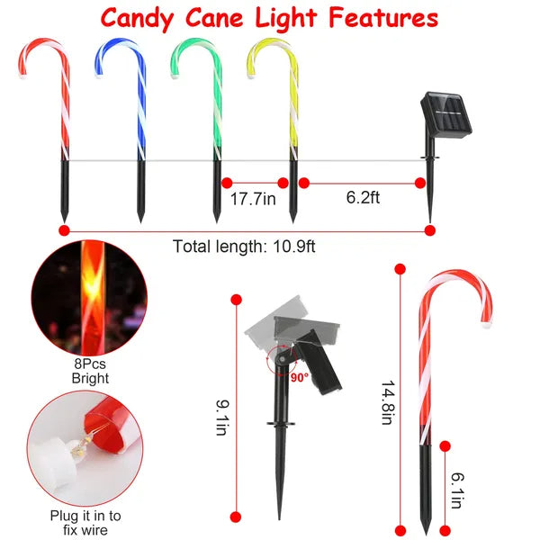 Solar Christmas Candy Cane Light IP55 Waterproof Stake Light - view 9