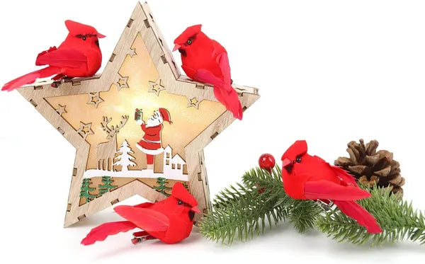 12 Pcs Cardinal Birds For Crafts, Mini Cardinal Clip On Christmas Tree Ornaments Artificial Red Birds Decorations - view 4