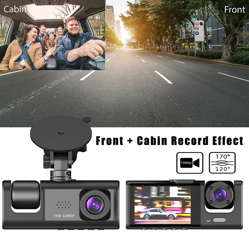 Car Dual Lens Dash Cam HD 1080P Front Rear Inside Video Recorder Camera G-Sensor - view 6
