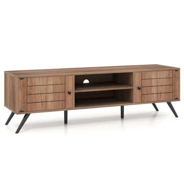 Oak Mid-Century Modern TV Stand For 65-Inch TVs, 210 Lbs Capacity Media Console With Storage Cabinets & Cable Management - view 3