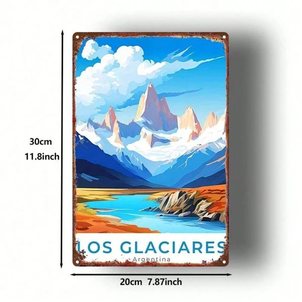 1pc Vintage Metal Sign Argentina Los Glaciares Snow Mountain Lake View - view 2