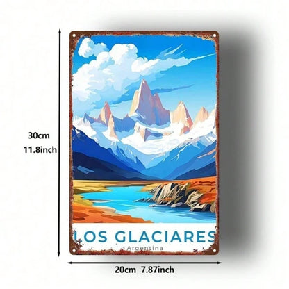 1pc Vintage Metal Sign Argentina Los Glaciares Snow Mountain Lake View - view 2