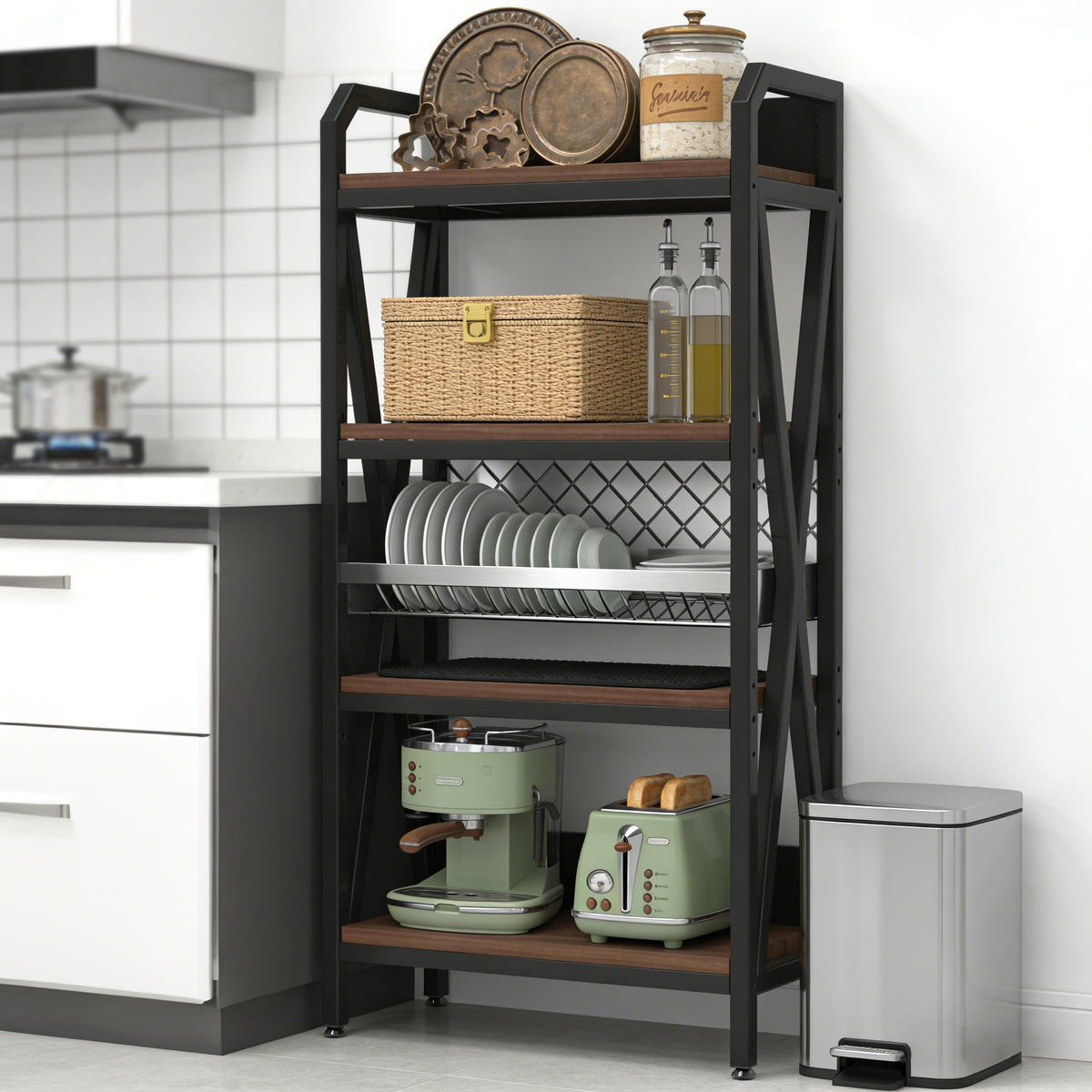56.30'' Bakers Rack 4-Level Storage Shelves Mental And Wooden Kitchen Shelves, Kitchen Organizers And Storage - view 9