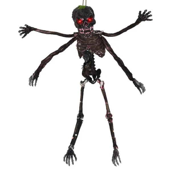 6ft Sound-Activated Halloween Skeleton - Flashing Red Eyes, Spooky Sounds, 4 Poseable Arms + Extra Skull, Hanging Rope - view 4