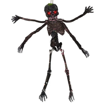 6ft Sound-Activated Halloween Skeleton - Flashing Red Eyes, Spooky Sounds, 4 Poseable Arms + Extra Skull, Hanging Rope - view 4