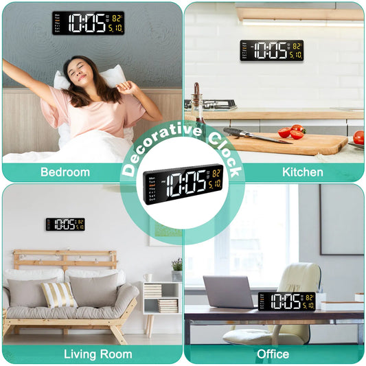 15.7in LED Digital Wall Clock With Remote Control 10 Level Brightness 3 Alarm Settings 12 24Hr Format Timing Countdown - view 2