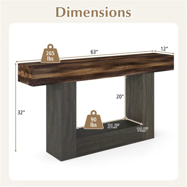 63" Long Narrow Entryway Table With Anti-Tip Safety, Farmhouse Sofa Console Table With 2-Tier Storage For Living Room - view 2