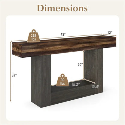63" Long Narrow Entryway Table With Anti-Tip Safety, Farmhouse Sofa Console Table With 2-Tier Storage For Living Room - view 2