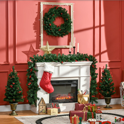 HOMCOM Prelit Holiday Christmas 4-Piece Set, Garland Wreath And Set Of 2 Entrance Trees With Warm White LED Lights - view 8