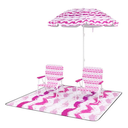 4-Piece Beach Set With 6.2ft Sun-Proof Umbrella, 2 Folding Chairs & 80 X 80 Waterproof Blanket-Pink - view 4