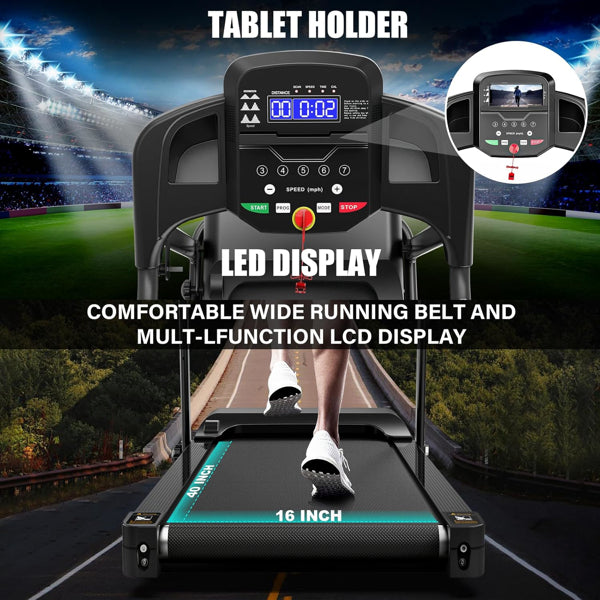 Compact Folding Treadmill For Home - 2.5HP Quiet Brushless Motor, 3-Level Incline, 7.5 MPH, Shock Absorption - view 5