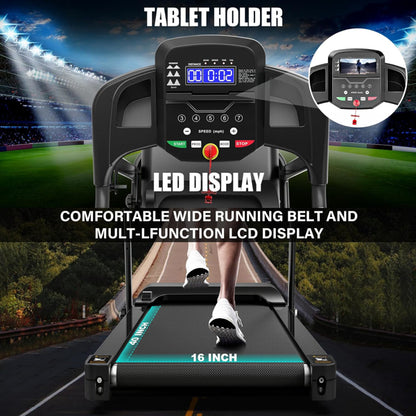 Compact Folding Treadmill For Home - 2.5HP Quiet Brushless Motor, 3-Level Incline, 7.5 MPH, Shock Absorption - view 5