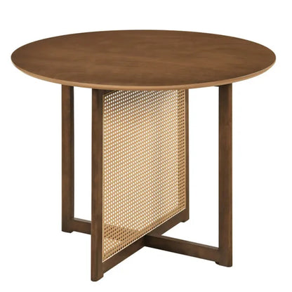 37.5" Round Dining Table For 2-4 People, Mid-Century Modern Kitchen Table With PE Rattan & Rubber Wood Legs - view 4