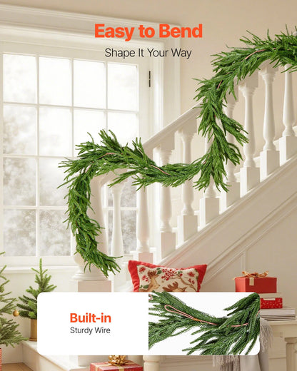 Faux Norfolk Christmas Garland 9Ft Artificial Greenery Xmas Decor For Fireplace - view 2
