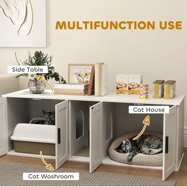 Cat Litter Box Enclosure With Double Room, Scratching Mat For 2 Cats - view 5