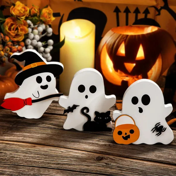 Ute Ghost Halloween Decorations Indoor, Wooden Tiered Tray Decor Table Sign Set Of 3