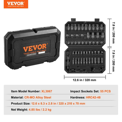 VEVOR Impact Sockets Set 55pcs 6-Point Drive Bit Ratchet Tool Kit Case - view 8