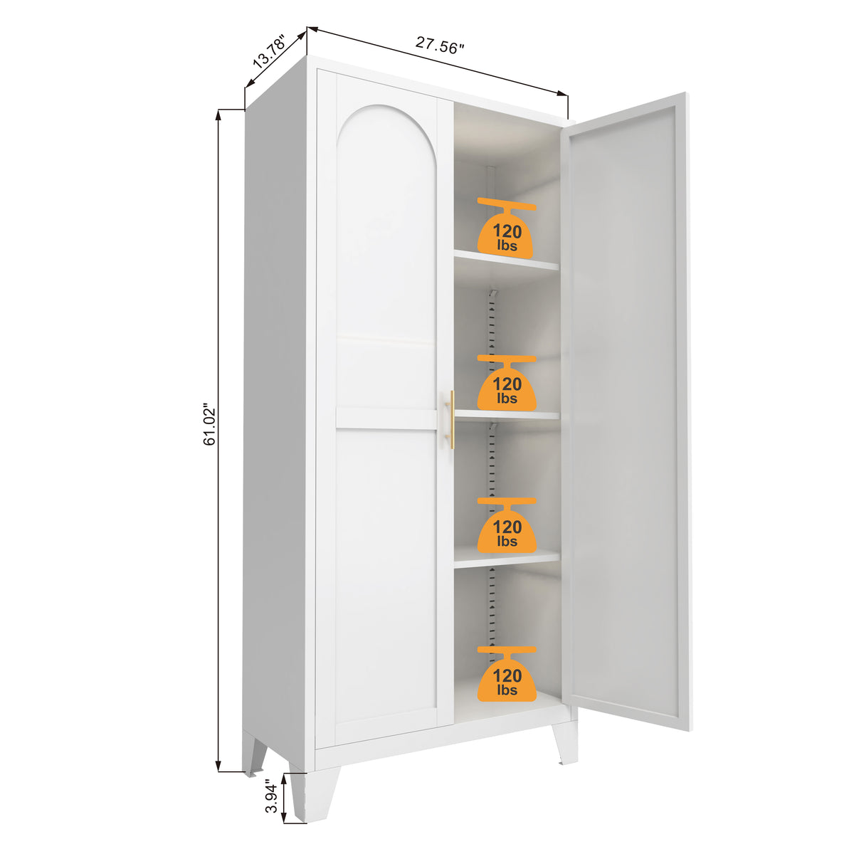 61'' 2 Shapely Doors Cabinet, Metal Storage Cabinet With Doors And Adjustable Shelves, For Bedroom, Living Room White - view 3